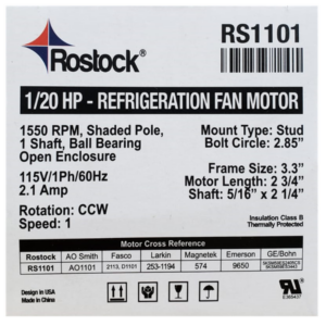 ROSTOCK - SHADE POLE FAN MOTOR 1/20HP 115V 50/60HZ 1550 RPM CCW SHAFT 5/16" BALL BEARING 2