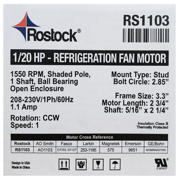 rs1103 1/20hp refrigeration fan motor